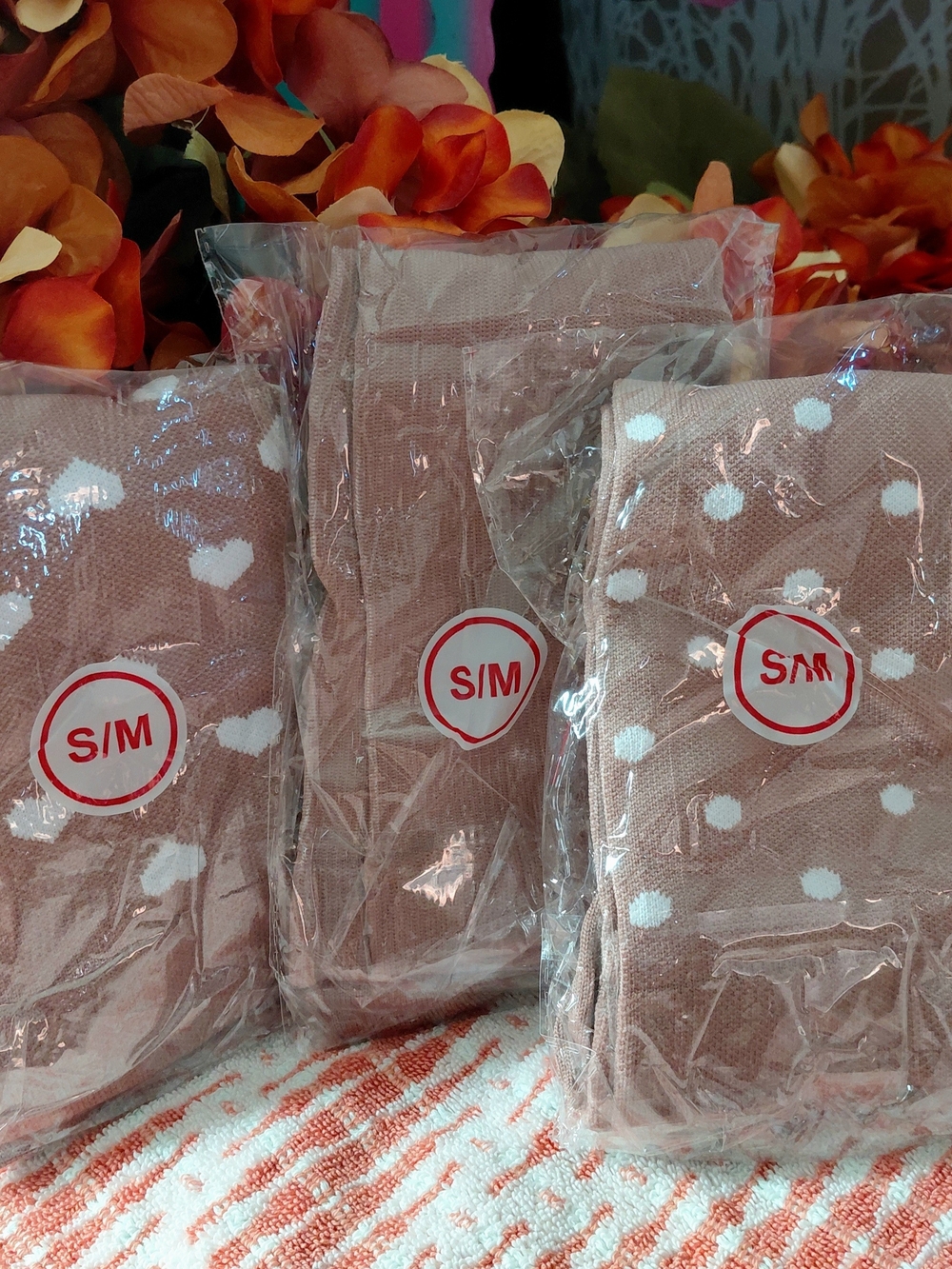 Compression Socks S/M Polka Dot & Heart Patterned Set in Dusty Rose 3 Pair